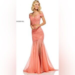 NWT SHERRI HILL 52719‎ Dress Prom Dresses CORAL Lace Crop Top Skirt Size 2